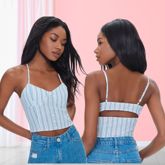 Forever 21 Striped Cutout Cropped Cami - Size Medium - Picture 1 of 7